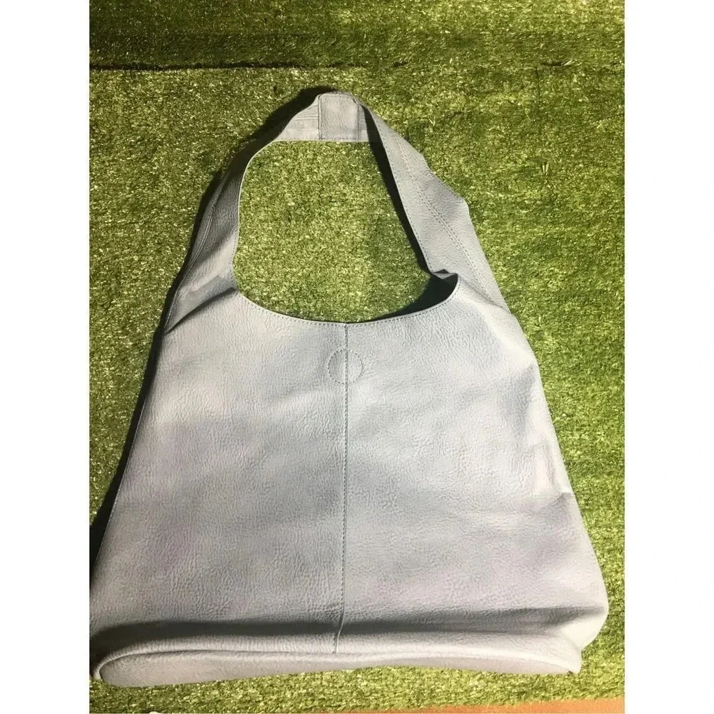 Womens Elena hobo bag 13”x14” single strap blue leather oversize beachy boho - Picture 1 of 3